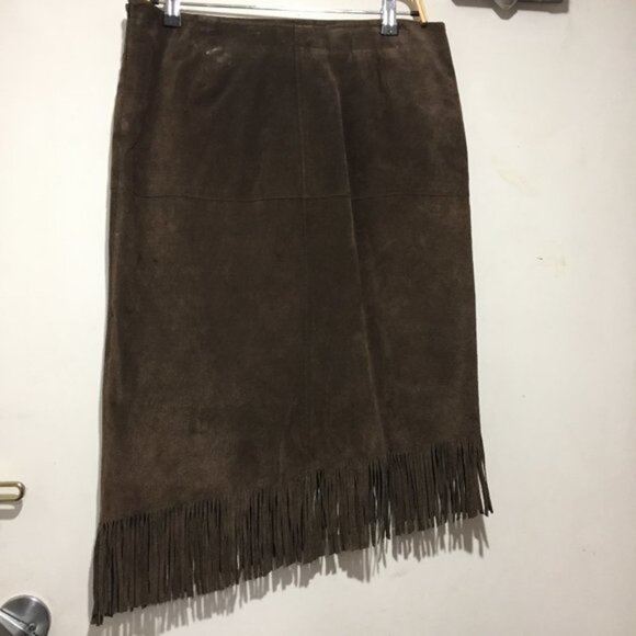 VINTAGE LE CHATEAU LEATHER FRINGED SKIRTS SIZE 910 - Picture 3 of 7